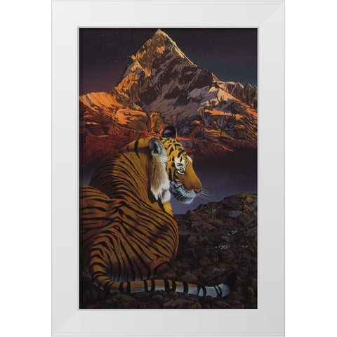 Cosmic Tiger White Modern Wood Framed Art Print by Stevenson, Graeme