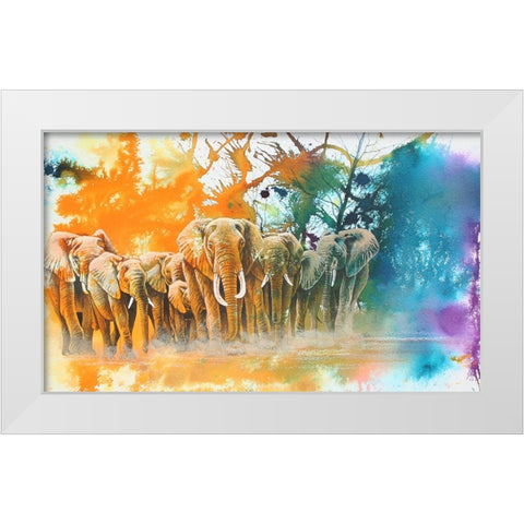 Elephant Tribe White Modern Wood Framed Art Print by Stevenson, Graeme