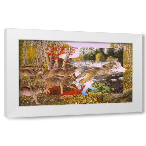 Seasons Of The Wolf White Modern Wood Framed Art Print by Stevenson, Graeme