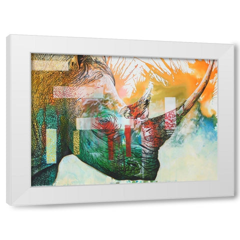 Tears Of A Rhino White Modern Wood Framed Art Print by Stevenson, Graeme