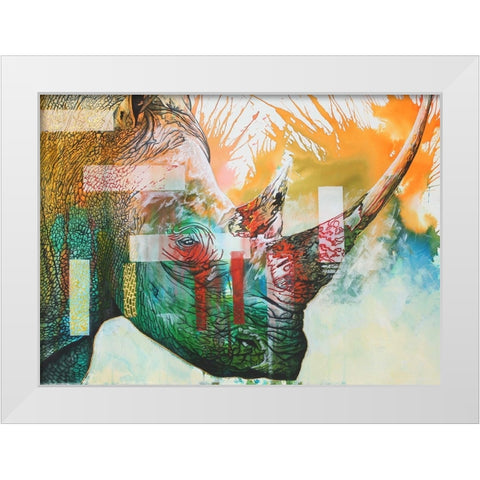 Tears Of A Rhino White Modern Wood Framed Art Print by Stevenson, Graeme