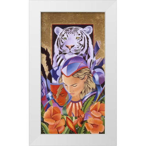 Tiger Think White Modern Wood Framed Art Print by Stevenson, Graeme
