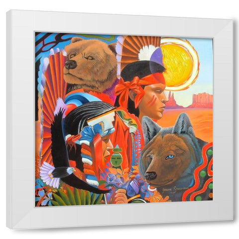 Indians White Modern Wood Framed Art Print by Stevenson, Graeme