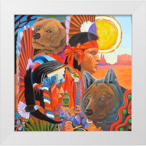 Indians White Modern Wood Framed Art Print by Stevenson, Graeme