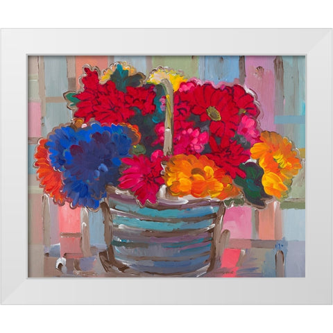Basket of Flowers II White Modern Wood Framed Art Print by Khorasani, Hooshang