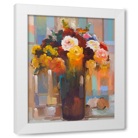 Golden Bouquet White Modern Wood Framed Art Print by Khorasani, Hooshang