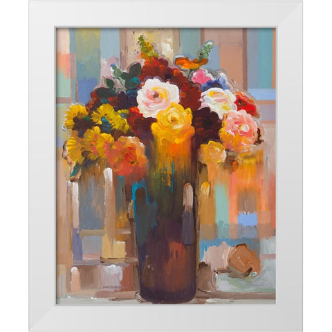 Golden Bouquet White Modern Wood Framed Art Print by Khorasani, Hooshang