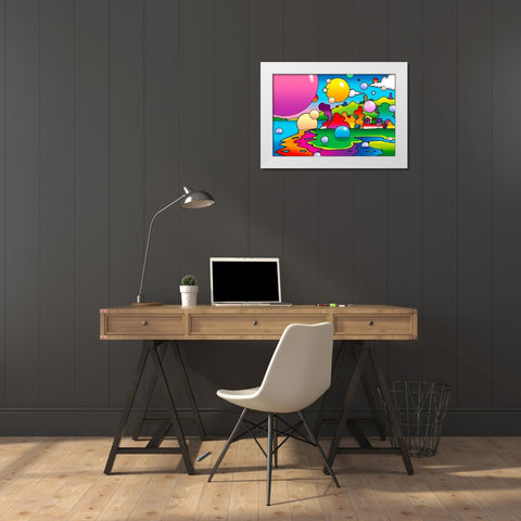 Bubbles Landscape White Modern Wood Framed Art Print by Green, Howie