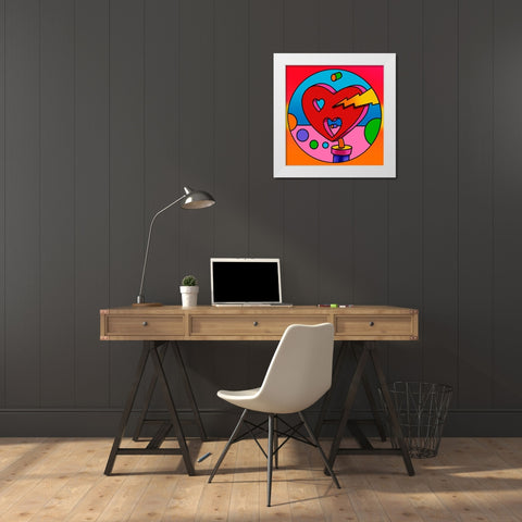 Pop-Art-Lightning-Heart-Circle White Modern Wood Framed Art Print by Green, Howie