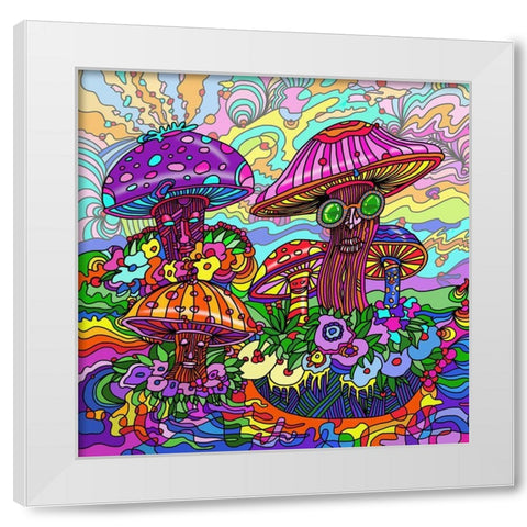 Pop-Art-Mushrooms White Modern Wood Framed Art Print by Green, Howie