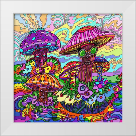 Pop-Art-Mushrooms White Modern Wood Framed Art Print by Green, Howie