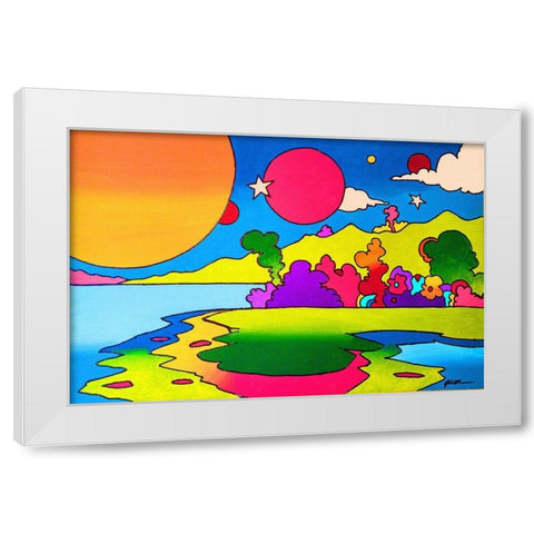 Pop Art Landscape 1216 White Modern Wood Framed Art Print by Green, Howie