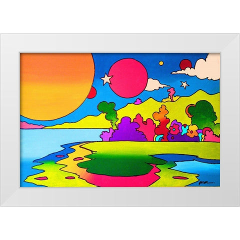 Pop Art Landscape 1216 White Modern Wood Framed Art Print by Green, Howie