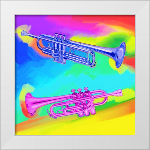 Pop-Art-Trumpets White Modern Wood Framed Art Print by Green, Howie