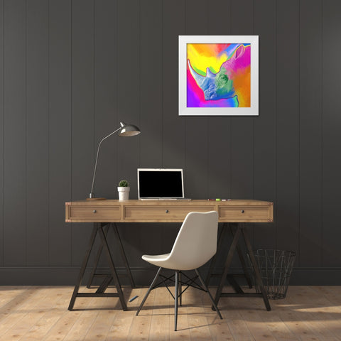 Rhino Pop Art White Modern Wood Framed Art Print by Green, Howie