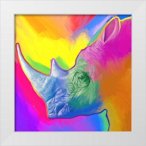 Rhino Pop Art White Modern Wood Framed Art Print by Green, Howie