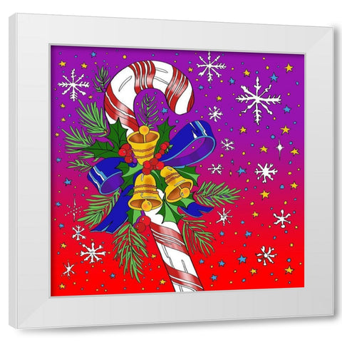 Candy Cane Bells White Modern Wood Framed Art Print by Green, Howie