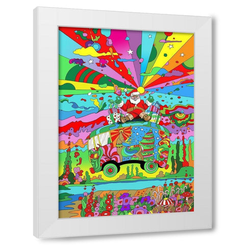 Santa Hippie Bus White Modern Wood Framed Art Print by Green, Howie