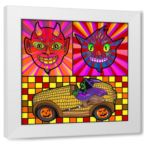 Devil Cat Witch Corn Cob Car White Modern Wood Framed Art Print by Green, Howie