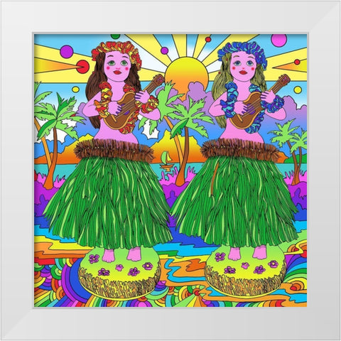 Hula Girl Toys  White Modern Wood Framed Art Print by Green, Howie