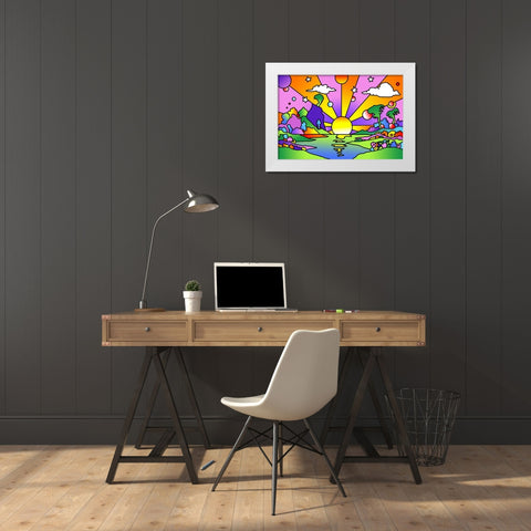 Pop Art Sunrise 1218 White Modern Wood Framed Art Print by Green, Howie