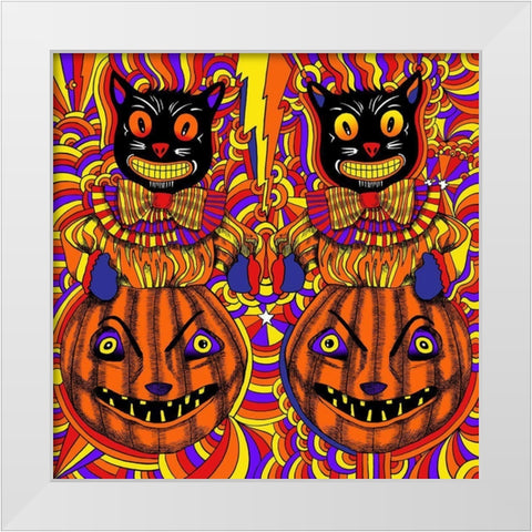 Pumpkins and Cats White Modern Wood Framed Art Print by Green, Howie