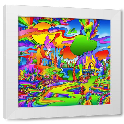 Umbrella Man Landscape 1119 White Modern Wood Framed Art Print by Green, Howie