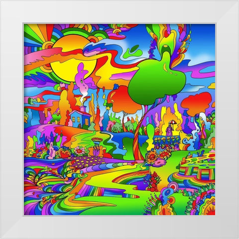 Umbrella Man Landscape 1119 White Modern Wood Framed Art Print by Green, Howie