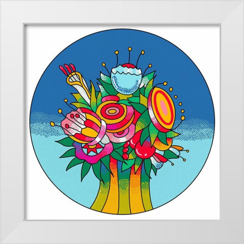 Circle Flowers 6202 White Modern Wood Framed Art Print by Green, Howie