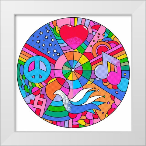 Circle Peace Love Music White Modern Wood Framed Art Print by Green, Howie