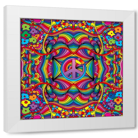 Swirls Peace Sign Pattern White Modern Wood Framed Art Print by Green, Howie