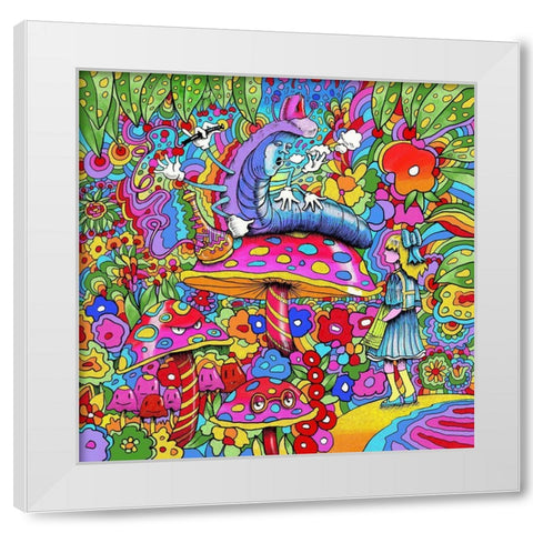 Caterpillar Alice Square White Modern Wood Framed Art Print by Green, Howie