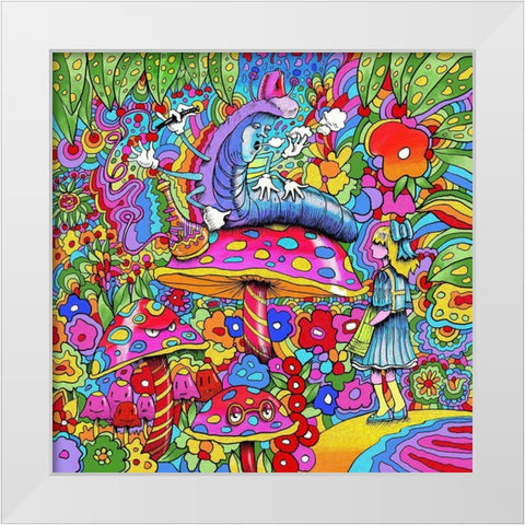 Caterpillar Alice Square White Modern Wood Framed Art Print by Green, Howie