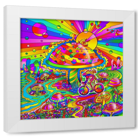 Mushroom Biker Landsdcape White Modern Wood Framed Art Print by Green, Howie