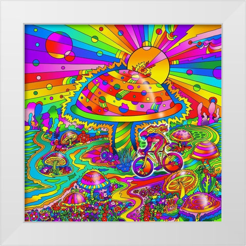 Mushroom Biker Landsdcape White Modern Wood Framed Art Print by Green, Howie