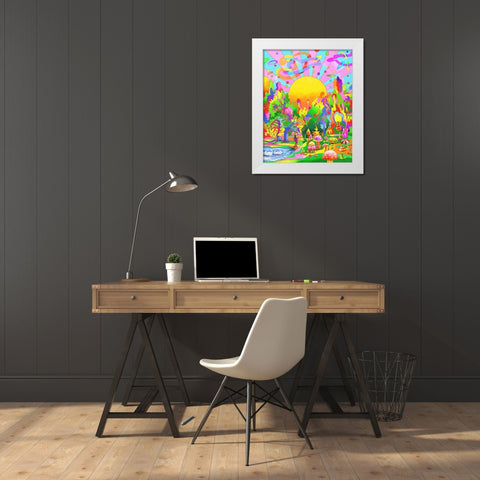 Swan Park Sunrise White Modern Wood Framed Art Print by Green, Howie
