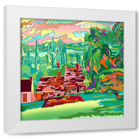 3 Cottages Landscape White Modern Wood Framed Art Print by Green, Howie
