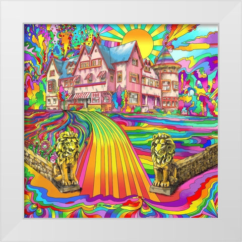 Pink-Mansion White Modern Wood Framed Art Print by Green, Howie