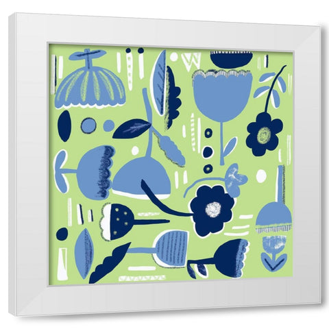 Blue White Modern Wood Framed Art Print by HUE and MI and Sangita