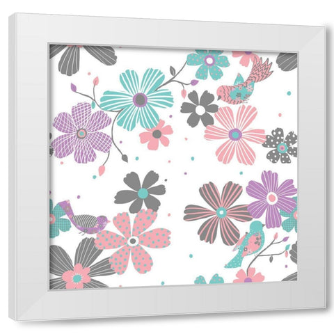 Flying Birds White Modern Wood Framed Art Print by HUE and MI and Sangita