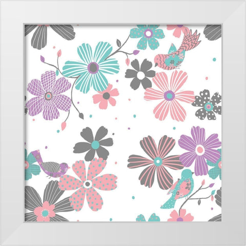 Flying Birds White Modern Wood Framed Art Print by HUE and MI and Sangita