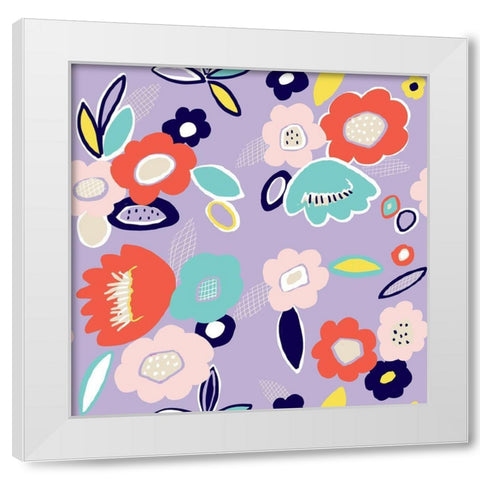 Geo Flowers White Modern Wood Framed Art Print by HUE and MI and Sangita