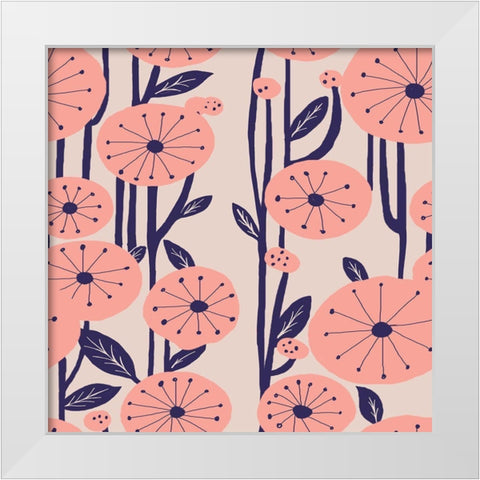 Pink Blossom White Modern Wood Framed Art Print by HUE and MI and Sangita
