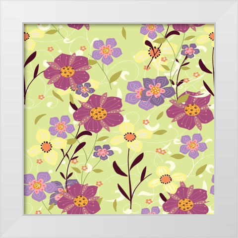 Purple Flowers White Modern Wood Framed Art Print by HUE and MI and Sangita