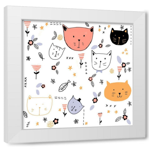 Crazy Cat White Modern Wood Framed Art Print by HUE and MI and Sangita