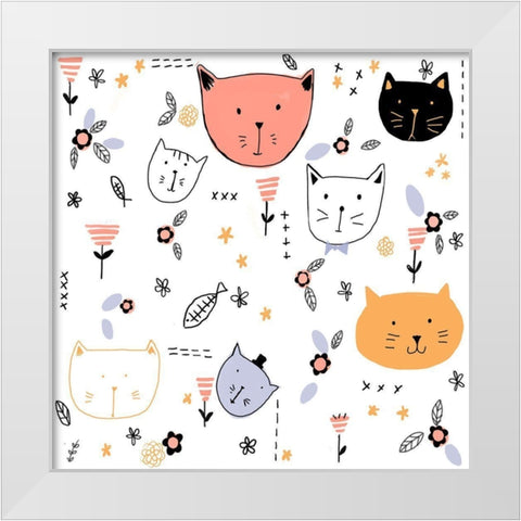 Crazy Cat White Modern Wood Framed Art Print by HUE and MI and Sangita