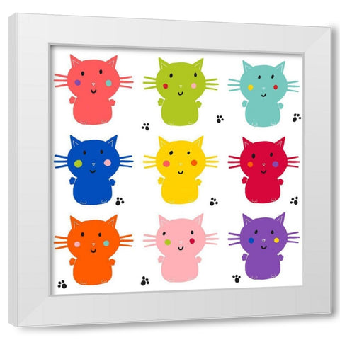 Sweet Cats White Modern Wood Framed Art Print by HUE and MI and Sangita