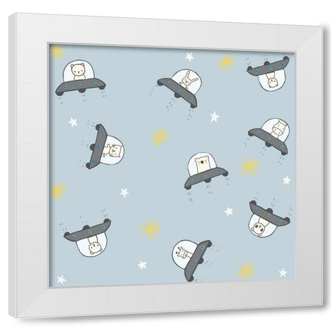 2098 Cute Space Ships White Modern Wood Framed Art Print by HUE and MI and Sangita