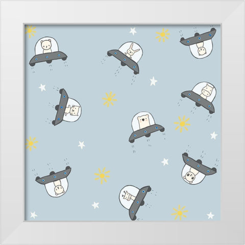 2098 Cute Space Ships White Modern Wood Framed Art Print by HUE and MI and Sangita