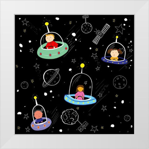 A Race In Space White Modern Wood Framed Art Print by HUE and MI and Sangita